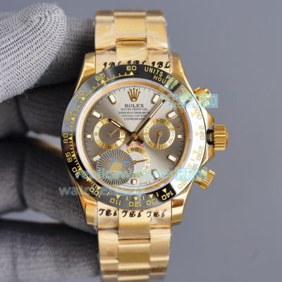 Copy Rolex Daytona Yellow Gold Watch Grey Dial Black Ceramic Bezel